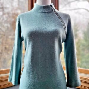 Designers Originals Women Light Mint Green Rhinestone Zip Long Sleeve Sweater M